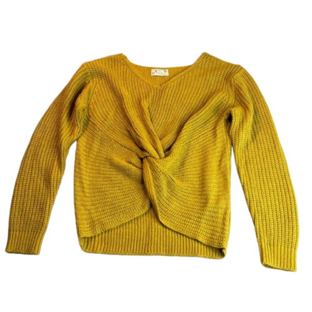 NWOT Poof Apparel Twist Front Sweater Yellow Size Small